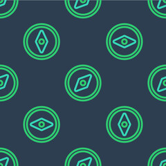Line Compass icon isolated seamless pattern on blue background. Windrose navigation symbol. Wind rose sign. Vector