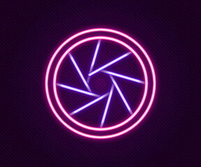 Glowing neon line Camera shutter icon isolated on black background. Colorful outline concept. Vector