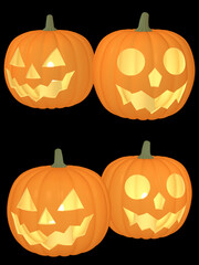 ハロウィンのイラスト素材　カボチャのお化けのペア　（1） 発光　二点セット