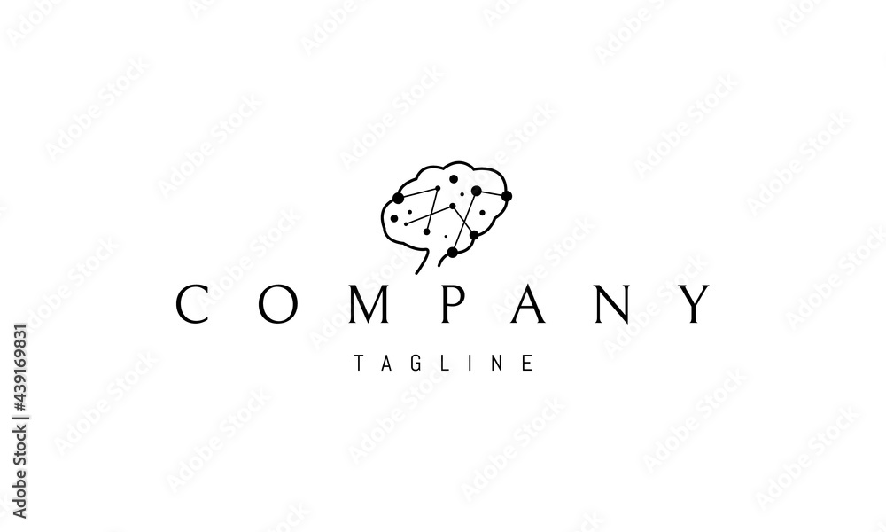 Wall mural vector logo on which an abstract image of the brain with neurons and interconnections.