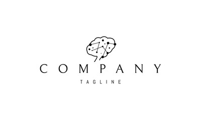 Vector logo on which an abstract image of the brain with neurons and interconnections.