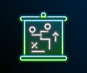 Glowing neon line Planning strategy concept icon isolated on black background. Cup formation and tactic. Colorful outline concept. Vector