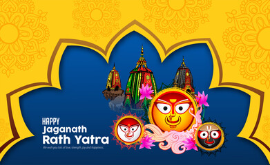 

Vector design of Ratha Yatra of Lord Jagannath, Balabhadra and Subhadra on Chariot for the ocassion of Odisa god Rathyatra Festival