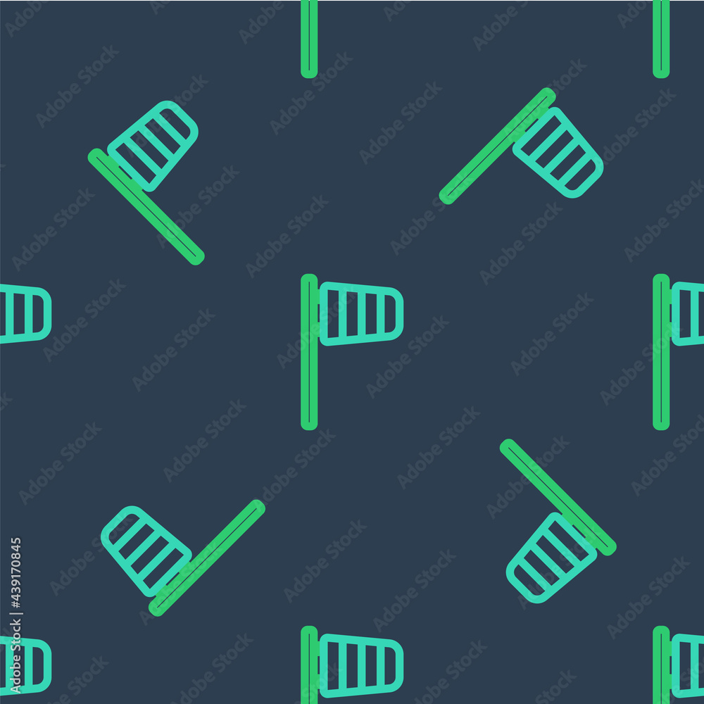 Poster line cone meteorology windsock wind vane icon isolated seamless pattern on blue background. windsock