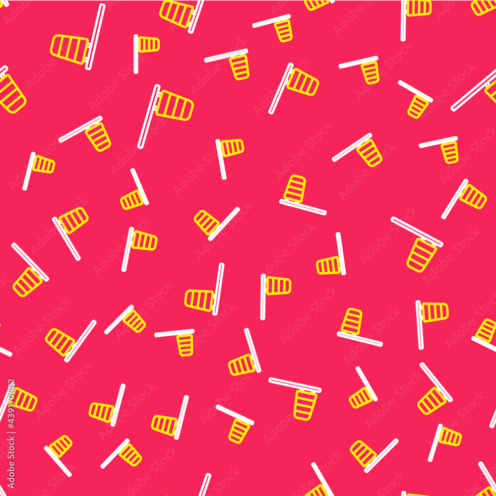 Poster line cone meteorology windsock wind vane icon isolated seamless pattern on red background. windsock 