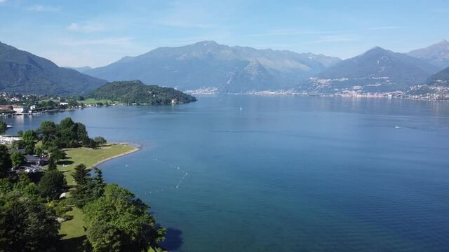 Landscape of the upper Lake Como, at the mouth of the Adda river near Colico