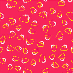 Naklejka premium Line Sun and cloud weather icon isolated seamless pattern on red background. Vector