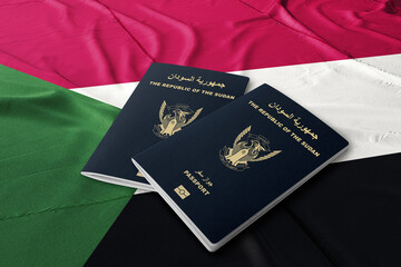 Sudanese passport on the flag of Sudan, Sudanese nationality, African country