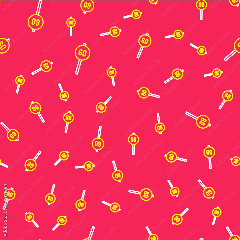 Poster line speed limit traffic sign 60 km icon isolated seamless pattern on red background. vector