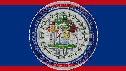 Large transparent Glass Bitcoin in center and on top of the Country Flag of Belize