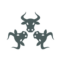 3 cows, bulls, cattle, cow farm icon. Gray vector graphics.