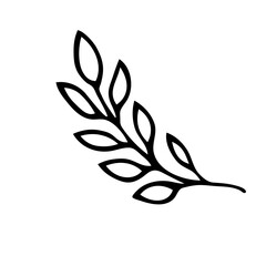 Illustration of a black branch with leaves isolated on a white background