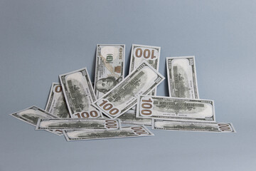 Dollars background, hundred USA dollar banknote bills, many American cash money, selective focus