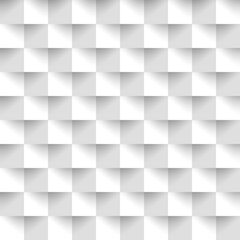 Geometric seamless pattern. Abstract white square background. Repeated 3d geometry pattern for design prints. Modern graphic cube element. Repeating light monochrome texture. Vector illustration