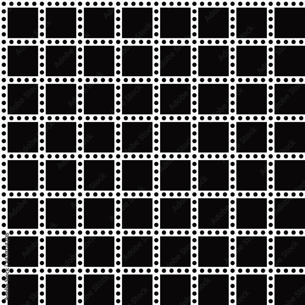 Poster Black tiles and small dots between. Vector monochrome tile.
