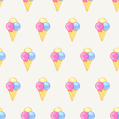 Ice cream summer pattern on light pastel background