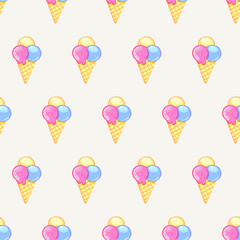 Ice cream summer pattern on light pastel background