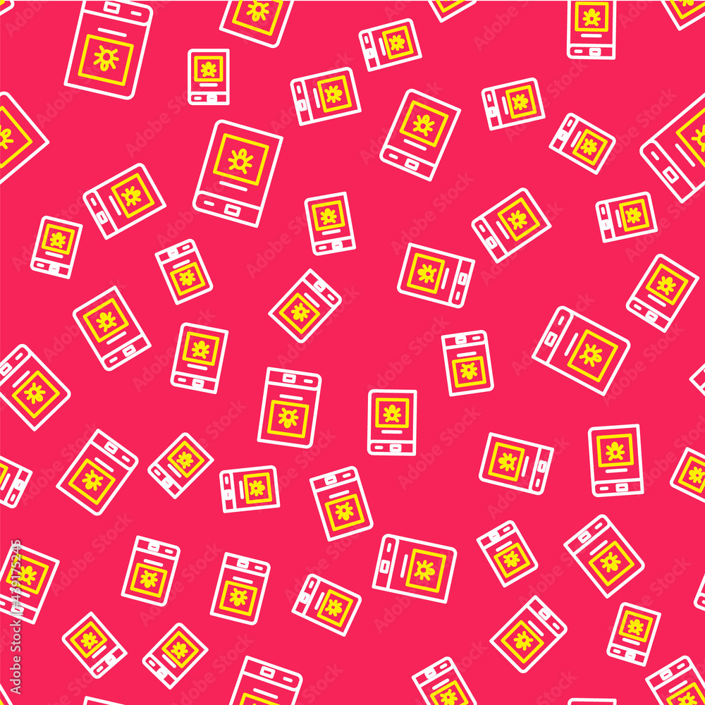 Poster line book about insect icon isolated seamless pattern on red background. vector