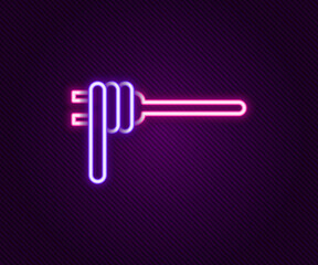 Glowing neon line Pasta spaghetti on the fork icon isolated on black background. Italian restaurant. Colorful outline concept. Vector