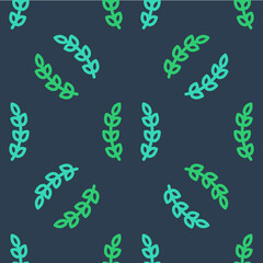 Line Laurel wreath icon isolated seamless pattern on blue background. Triumph symbol. Vector