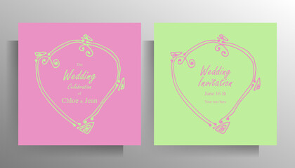 Design wedding invitation template set. Hand-drawn doodle frame for your text. Vector illustration of pastel colors.
