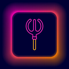 Glowing neon line Neptune Trident icon isolated on black background. Colorful outline concept. Vector