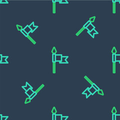 Obraz premium Line Medieval spear icon isolated seamless pattern on blue background. Medieval weapon. Vector