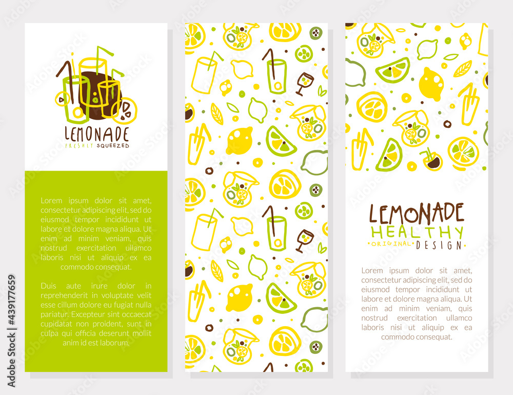 Poster Healthy Lemonade Banner Template Original Design with Space for Text, Fresh Fruits and Refreshing Summer Drinks Poster, Card, Packaging Vector Illustration