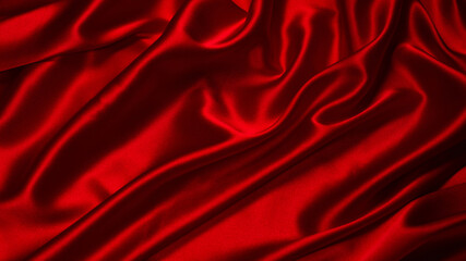 Rich and luxury red silk fabric texture background.