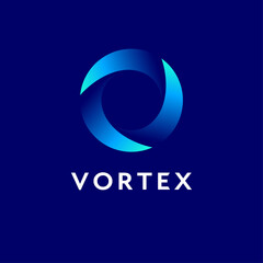Vortex logo. Blue emblem. O monogram. Dynamic swirl. Emblem for business, internet, online shop, label or packaging.