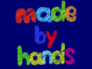 vector illustration of the slogan "Made by hand" in the form of embroidery for advertising creativity and needlework, as well as for printing on clothing, labels and decoration of creative studios