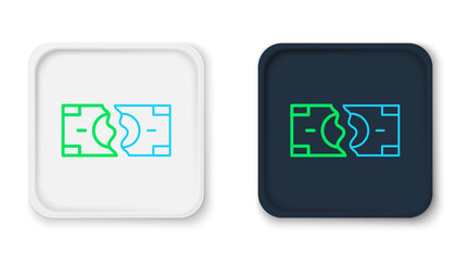 Line Tearing apart money banknote into two peaces icon isolated on white background. Colorful outline concept. Vector