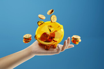 Hand hold piggy bank