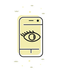 Surveillance smartphone related vector thin line icon. Eye on smartphone screen symbolizing user tracking. Isolated on white background. Editable stroke. Vector illustration.