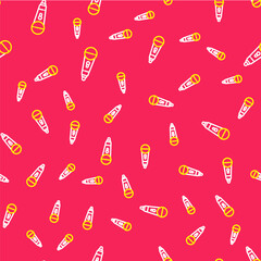 Line Microphone icon isolated seamless pattern on red background. On air radio mic microphone. Speaker sign. Vector