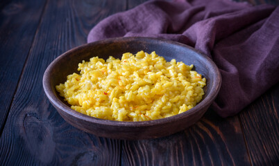 Portion of saffron risotto