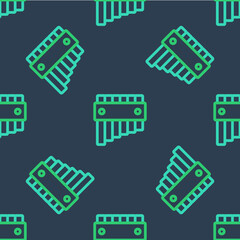 Line Pan flute icon isolated seamless pattern on blue background. Traditional peruvian musical instrument. Folk instrument from Peru, Bolivia and Mexico. Vector