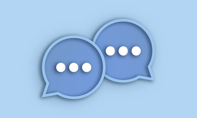 3d speech bubble on the blue background. Chat bubble with three dots inside. Talk, dialogue, messenger or online support concept. Vector illustration.