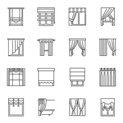 Curtains and blinds collection icon vector illustration gardin, portiere, drapery decor for window