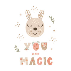 Nursery poster decor with bunny. Vector illustration.
