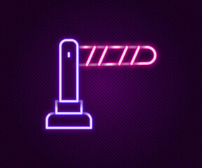 Glowing neon line Railway barrier icon isolated on black background. Colorful outline concept. Vector