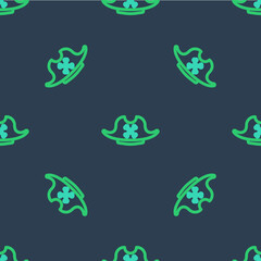 Line Pirate hat icon isolated seamless pattern on blue background. Vector
