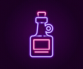 Glowing neon line Alcohol drink Rum bottle icon isolated on black background. Colorful outline concept. Vector