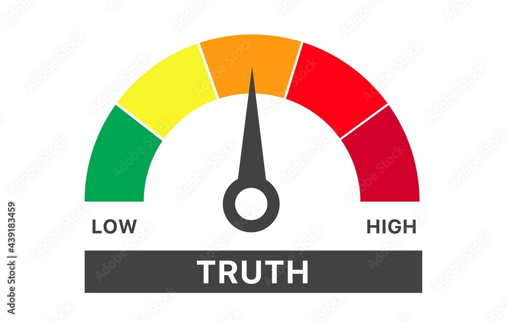 Poster abstract meter read level of truth result. color scale with arrow. the measuring device. colorful in