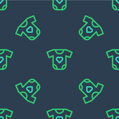 Line Baby clothes icon isolated seamless pattern on blue background. Baby clothing for baby girl and boy. Baby bodysuit. Vector