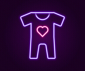 Glowing neon line Baby clothes icon isolated on black background. Baby clothing for baby girl and boy. Baby bodysuit. Colorful outline concept. Vector
