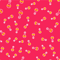 Line Rattle baby toy icon isolated seamless pattern on red background. Beanbag sign. Vector