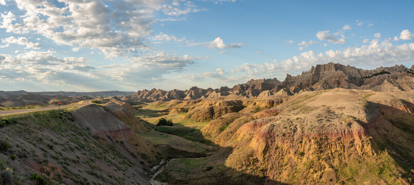 Yellow mounds and colorful red rocks in the Badlands National Park - South Dakota