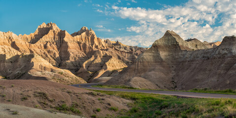 Morning scenic drive in the Badlands National Park