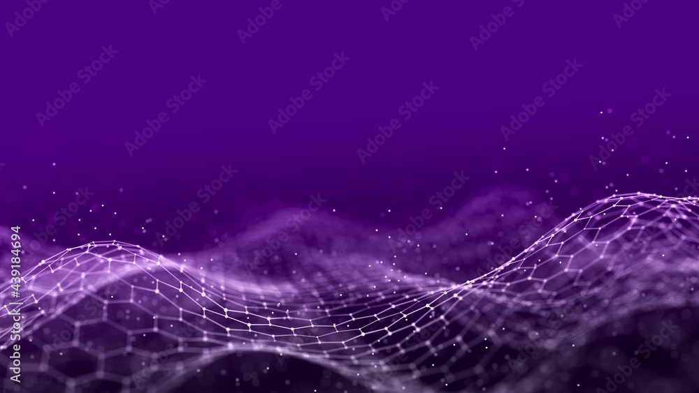 Poster Abstract digital background. Network connection structure. Big data. Futuristic abstract wave. 3D rendering.